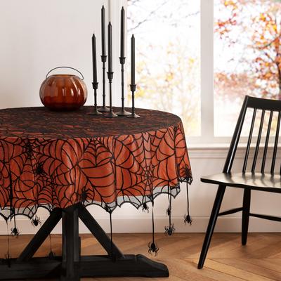 Threadmade Crawling Halloween Spider Lace Lined Tablecloth