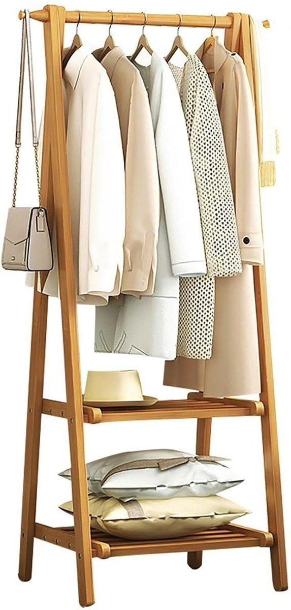 Bamboe Kapstok Vloerstaande Standaard voor Kleding met Stabiele Driehoekige Basis, Hoogte: 66 cm