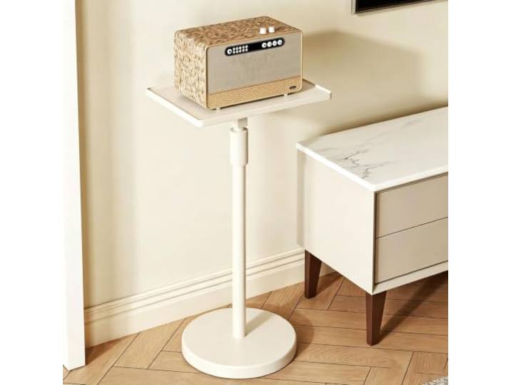 Verstellbarer Metall-Lautsprecherständer 60–145cm Bodenständer für Audio Höhenverstellbares Metall, teleskopisch 60–145cm, stabiler beschwerter Sockel, Audio(White)