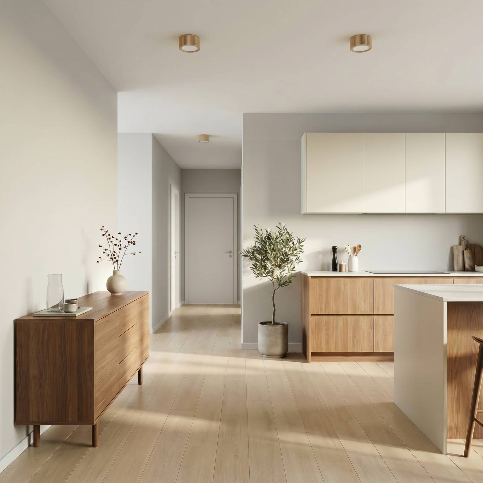 Deckenstrahler Eve, 4,5 cm hoch, GX53, Holz Eve TK Lighting, dimmbar, Holz hell, für Wohn- / Esszimmer, Holz, Modern, Downlights
