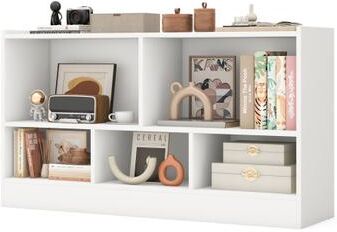 Costway Kids 2-Shelf Bookcase 5-Cube Wood Toy Storage Cabinet Organizer-White
