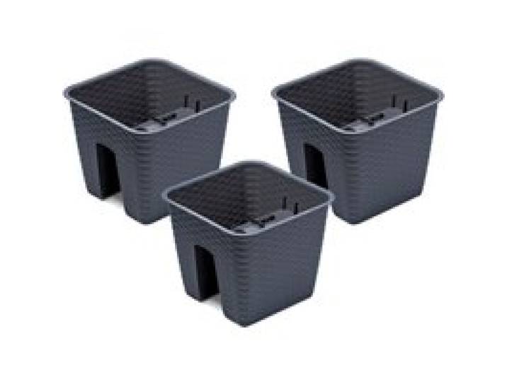 PROSPERPLAST Jardinière de balcon « Ratolla Railing » aspect rotin, lot de 3 (Carrée, anthracite, 272x272x225 mm)