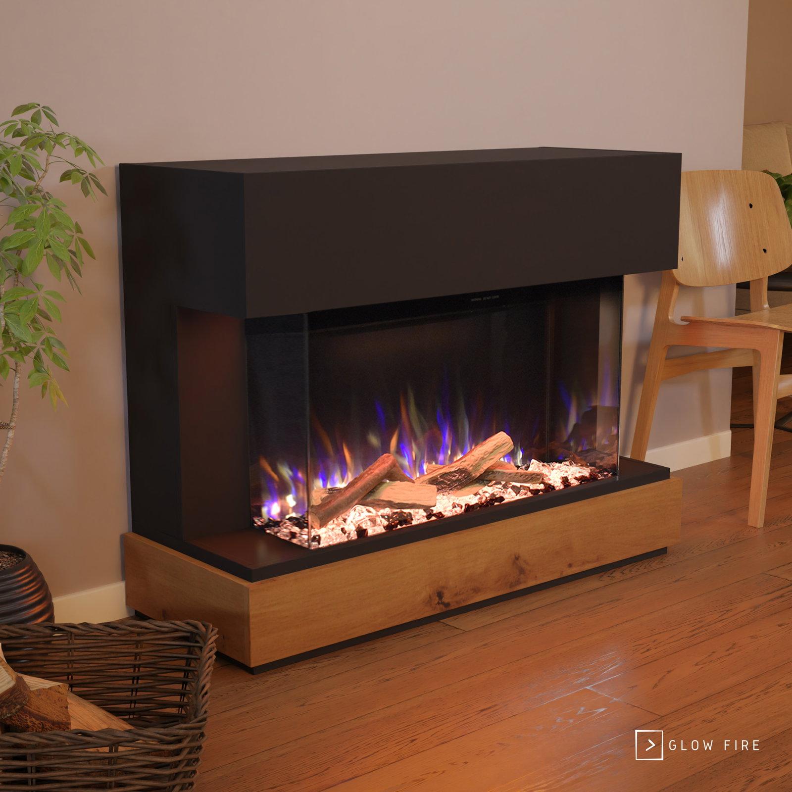 Glow Fire Elektrokamin 'Curie' | LED Standkamin in schwarz mit Heizung (1500 W) | HxBxT: 114x89x41,5cm