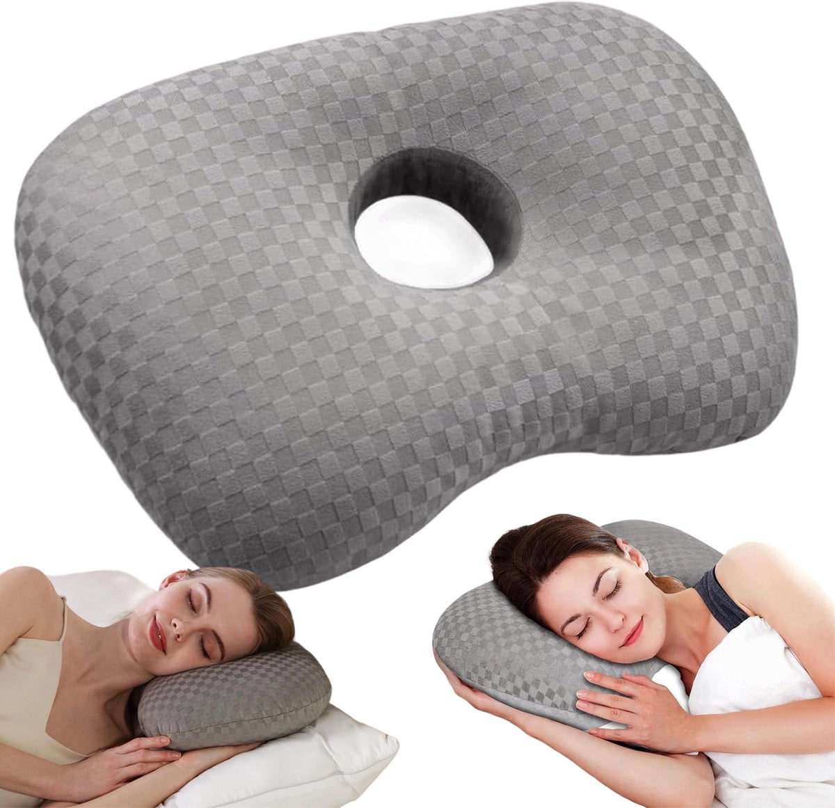Orthopedisch Oorkussen met Gat voor Piercings en Gehoorapparaten - Ergonomisch Donut Kussen met Verstelbare Vulling - Gatdiameter: 8,9 cm