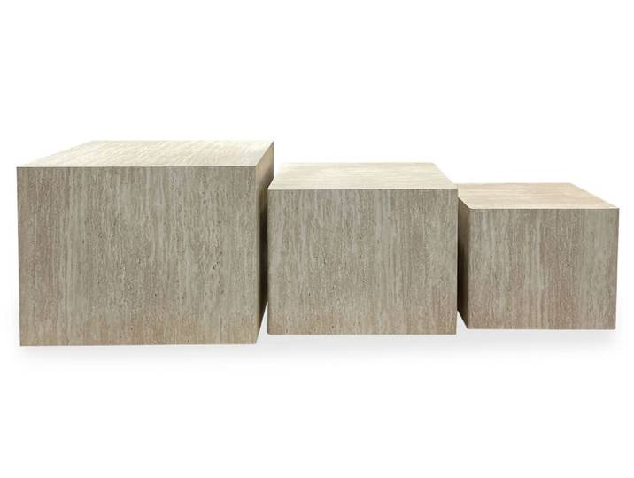 Lot de 3 tables basses effet travertin beige