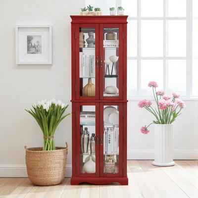 Fundinbaths Lighted Glass Display Cabinet with Adjustable Shelves, Wood Frame and Six-Tier Design, Bulb Included