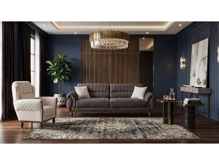 Xlmoebel Polstergarnitur Beige-graues Sofa-Set 3+1-Sitzer-Sofas Stoffsofas Sessel Wohnzimmer