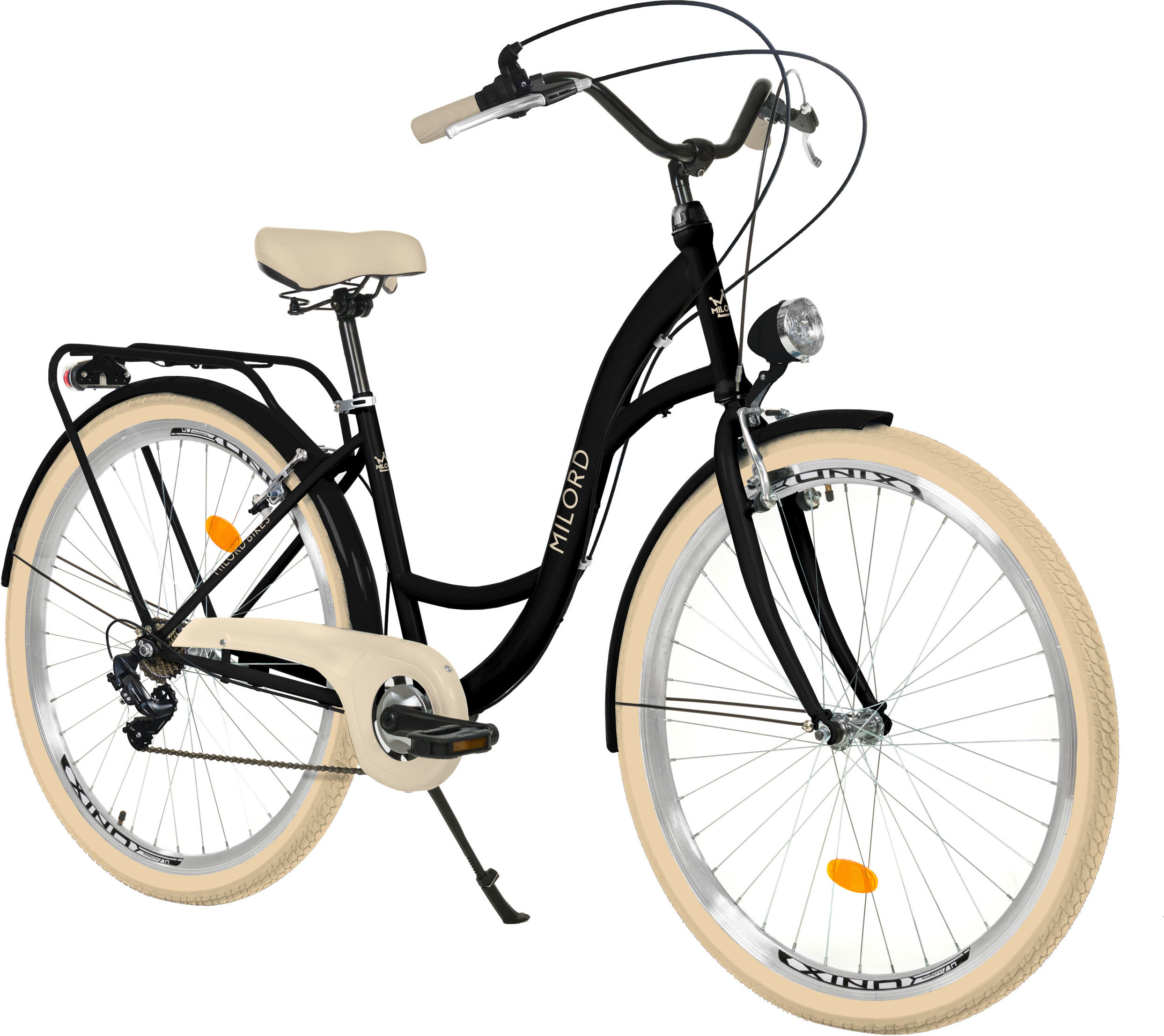 Milord Komfort Fahrrad Retro Vintage Damenfahrrad, 28 Zoll, Schwarz-Creme, 7 Gang Shimano