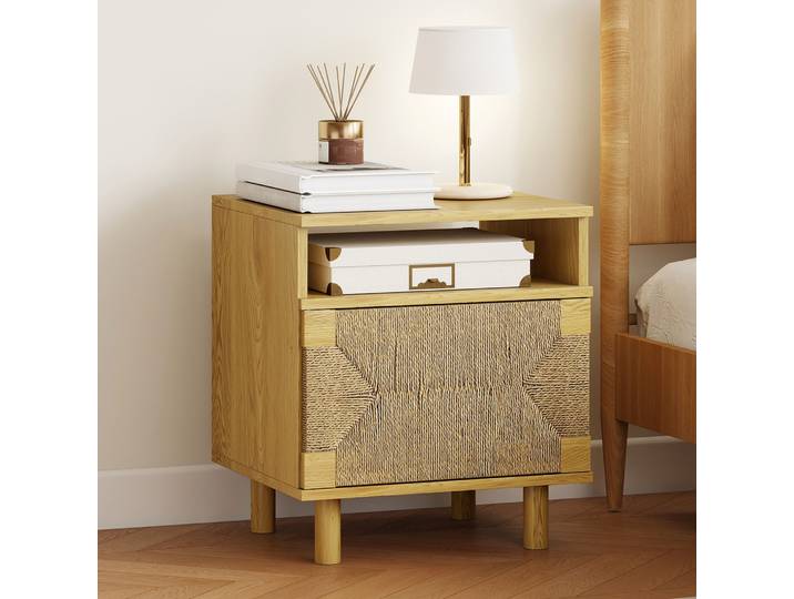 HOMCOM Table de Chevet Bohème Chêne 45x39x50 cm avec Porte