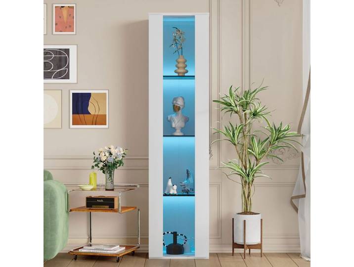 Vitrine LED RGB verre acrylique Blanc 40x29x170 cm pour salon