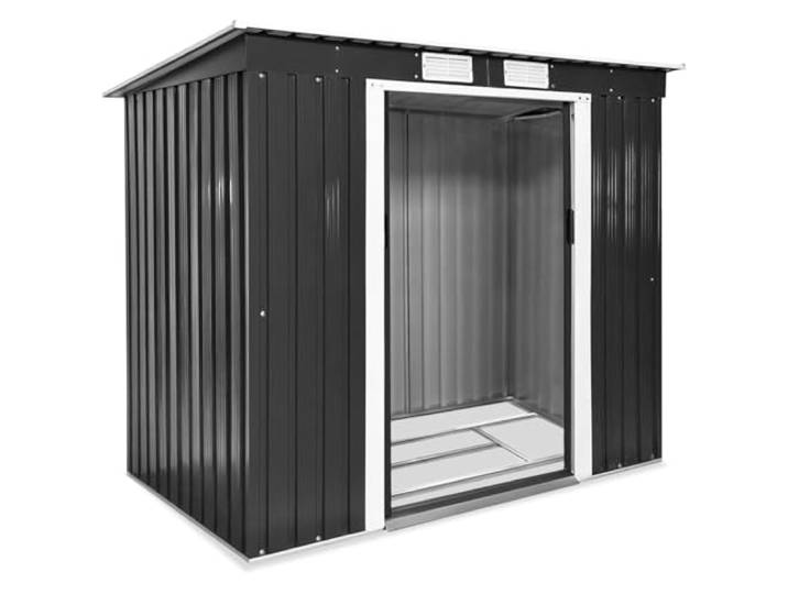 tectake® Metall Gartenhaus mit Schrägdach, Geräteschuppen Garten mit Schiebetür, Gerätehaus mit Metallfundament, als Gartenschuppen, Gartenhütte oder Fahrradgarage, 4 m³ Lagerfläche - grau/weiß