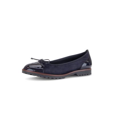 Ballerina GABOR, Damen, Gr. 38, blau (dunkelblau), Lacklederimitat, Ziegenveloursleder, Schuhe Ballerina, Blockabsatz, Businessmode, Schlüpfschuh mit Zierschleife