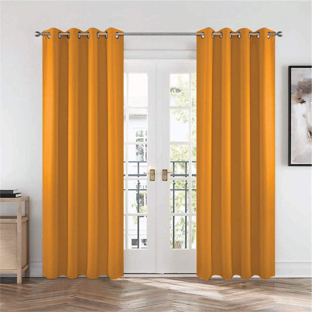Ebern Designs Frasco Eyelet Blackout Thermal Curtain Pair – Light Blocking & Energy Efficient Ochre 228.6cm Width x 228.6cm Drop
