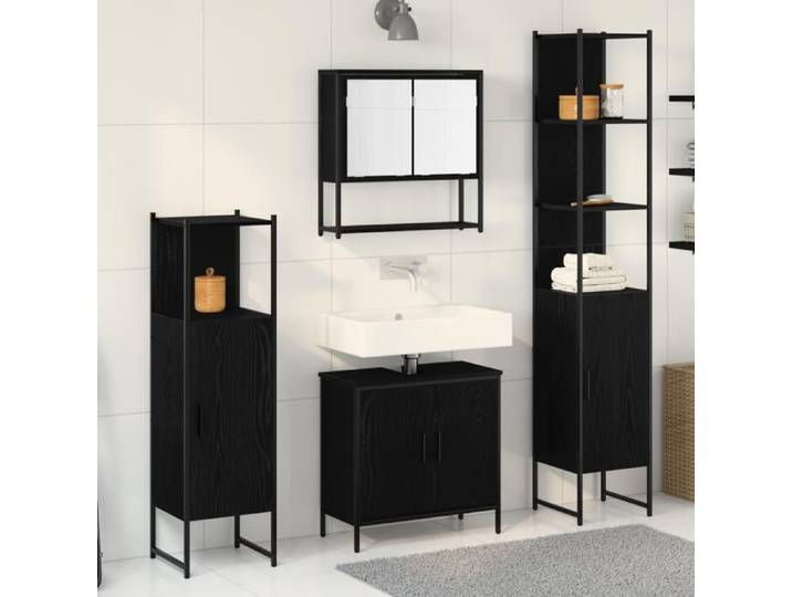 Ensemble de meubles de salle de bain 4 pièces chêne noir bois d ingénierie