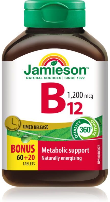 Jamieson B12 1200 mcg Timed Release pastilles pour favoriser le métabolisme énergétique 80 p.