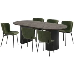 Ebuy24 Kyoto Essgruppe 1 Esstisch dunkelbraun und 6 Stühle dunkelgrün.
