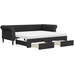 vidaXL Tagesbett Ausziehbar mit Schubladen Schwarz 90x200cm Kunstleder