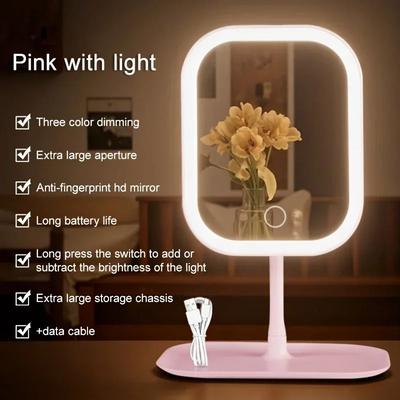 Uplift Picks Glow Ready Rechargeable LED Makeup Mirror 3 Light Touch Control Travel Vanity Mirror pink
