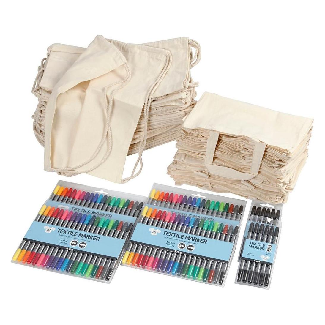 Creativ Company Stofftasche und Stifte Baumwolle, 1 Stück, Weiss (97075)