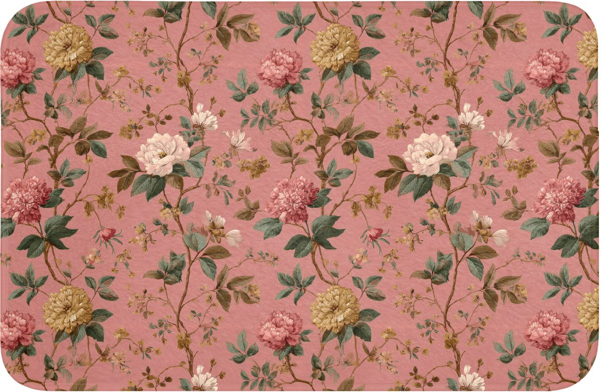 OnlyWow Badmat Botanisch Roze met Antislip - 60 x 40 cm