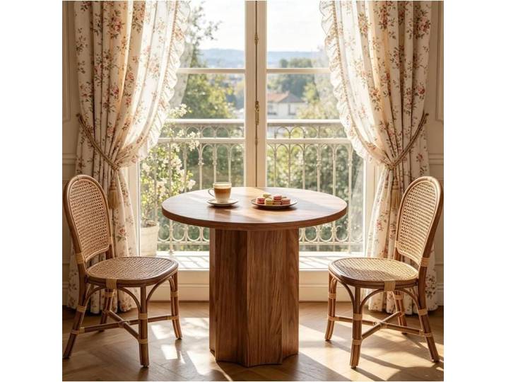 WOVREO Table à manger ronde 80 cm MDF marron aspect bois pied central