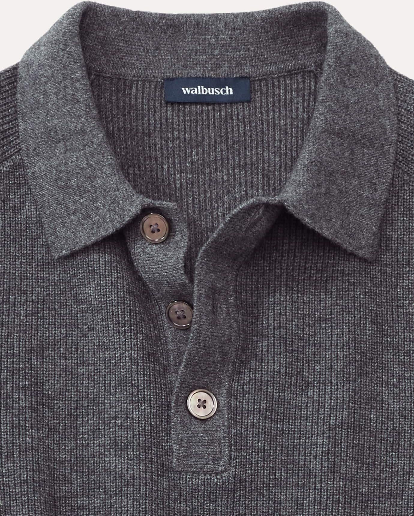 Walbusch Patentstrick-Polopullover, , Farbe Grau, 50, klimatisierender Wollmix echte Perlmuttknöpfe Herren
