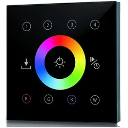 Rutec AC-Funk Touchpanel 4 ZONEN, RGBW, Glas schwarz, statisch, IP20 RU-80540