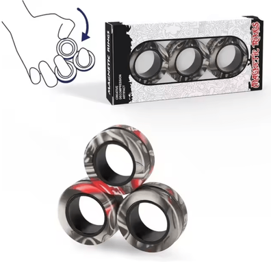 Inspire Essentials SpinMag Magnetic Fidget Rings Set 3 Pack Stress Relief Toy For Focus And Relaxation black