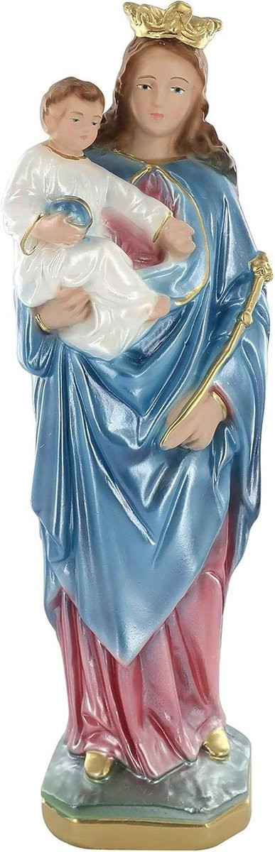 Decoratief Madonna Beeld - Handgeschilderd Gips - Multicolor - Hoogte: 30 cm