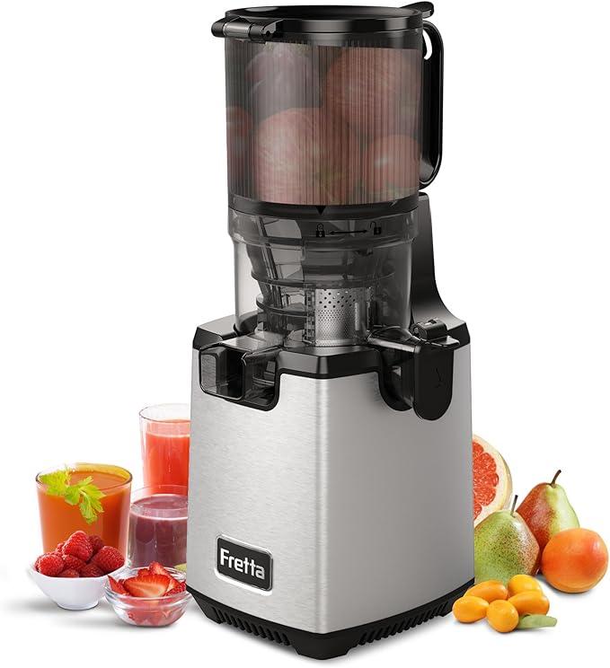 Entsafter Slow Juicer Machine, Entsafter Gemüse und Obst | BPA Frei, 250W, Edelstahl, 135mm Öffnung, Ganze Früchte, Leicht zu Reinigen, Leiser, Umkehrfunktion, Hohe Saftausbeute