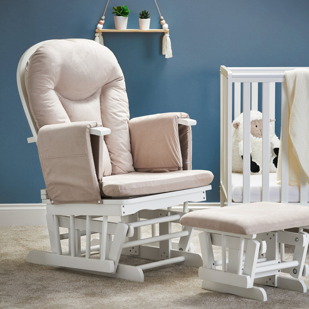 Obaby Reclining Glider Nursing Chair and Footrest Sand 99.6cm H X 65.3cm W X 71.9cm D