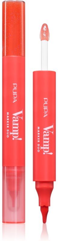 PUPA Milano Vamp! Lip Marker Duo lip marker pen with shine shade 009 Jelly Coral 1.4 ml