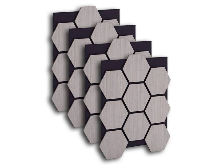 Homestyle4u Akustikpaneel Hexagon Grau 4 Stück, Holz, 62x76x2 cm, Tapeten & Wandverkleidungen, Akustikpaneele