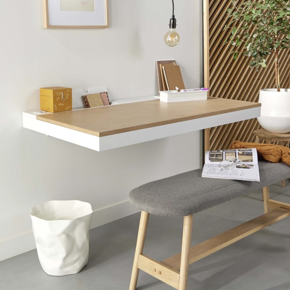 Mob In Bureau mural 120 cm bois et blanc Beige 65x8x120cm
