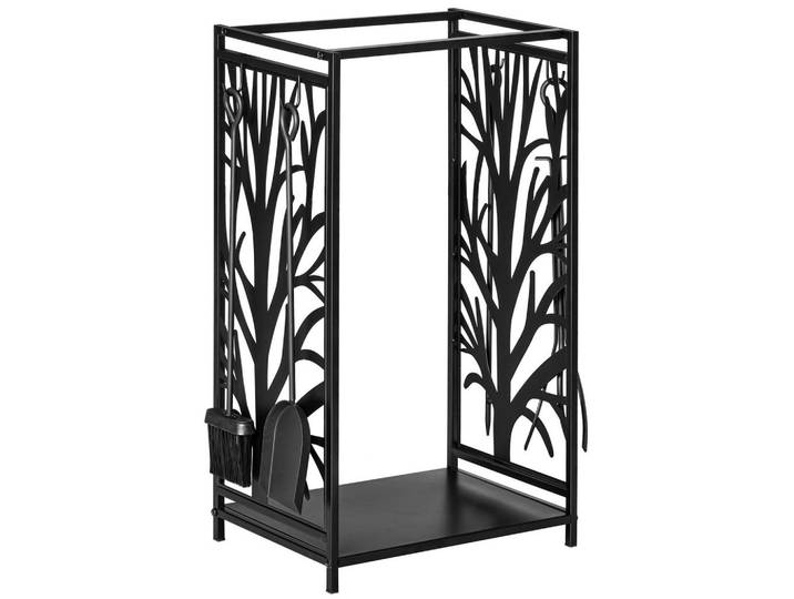 Homcom Kaminholzregal mit Kaminbesteck Erhöhtes Brennholzregal Feuerholzablage Stahl, Schwarz, Metall, 30x70x46 cm, Kleinmöbel, Kamine & Zubehör, Kaminholzregale