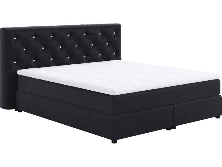 Boxspringbett, Schwarz, 207x222 cm, 100% Polyester, Mit Strasssteinen, Modern, Cotta
