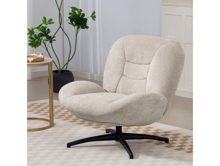 HOMCOM Fauteuil Pivotant Rembourré Tissu Blanc Crème