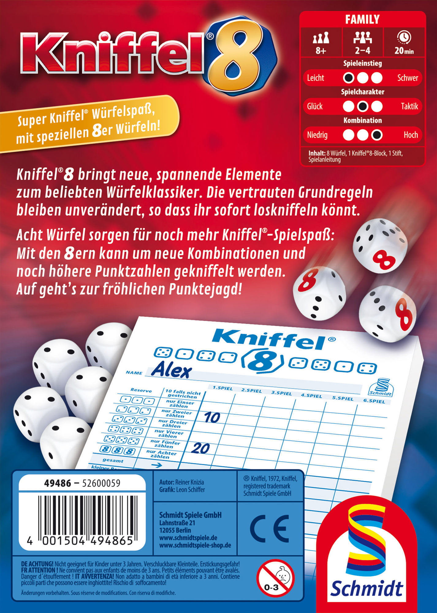 Spiel SCHMIDT SPIELE "Kniffel 8", rot (bunt), Spiele, Kinder, Spiel, Made in Germany