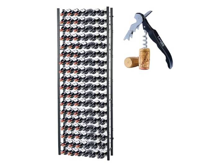 Lendo Online Weinregal - Weinschrank - Weinflaschenhalter - Weinlagerung - Schwarz - Pulverbeschichteter Stahl - Metall - Flaschenregal - Industrieller Stil (65x20x180 cm (108 Flaschen))