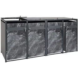 4er Mülltonnenverkleidung MCW-J82, Mülltonnenbox, erweiterbar, Metall 100kg, anthrazit ~ Marmor-Optik dunkel