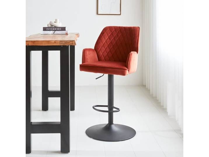 Tabouret De Bar Industriel Velours Cuivre - DIMEHOUSE - Novan - Marron - Non - Salon