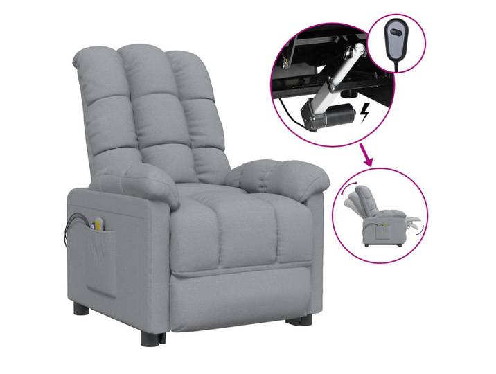 vidaXL Massagesessel mit Elektrische Liegefunktion und Vibrationsfunktion, 74/99/102 cm, Stoff, Hellgrau, 99x102x74 cm, Wohnzimmer, Sessel, Massagesessel