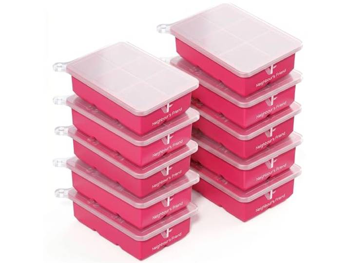 Neighbour’s Friend® Pinke Eiswürfelform XXL – Stylische Eiswürfelform aus Platinsilikon mit Deckel – 60 große 5cm Eiswürfel für Cocktails, Iced Coffee & Infused Water – BPA-frei