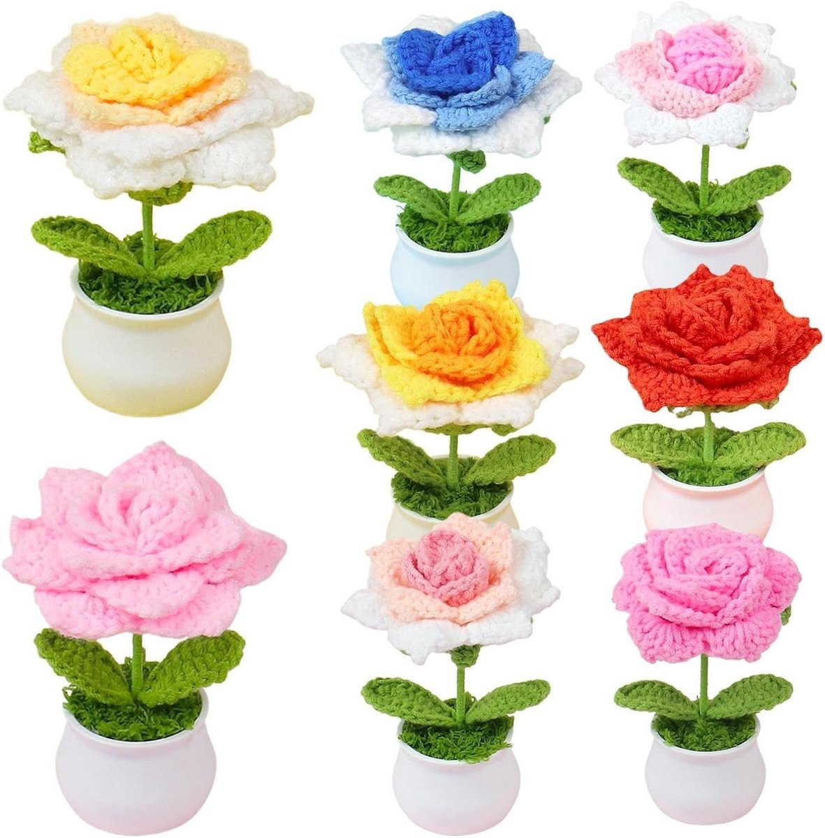 Handgemaakte gehaakte bloemen decoratie in gegradeerd roze, Hoogte: 13 cm