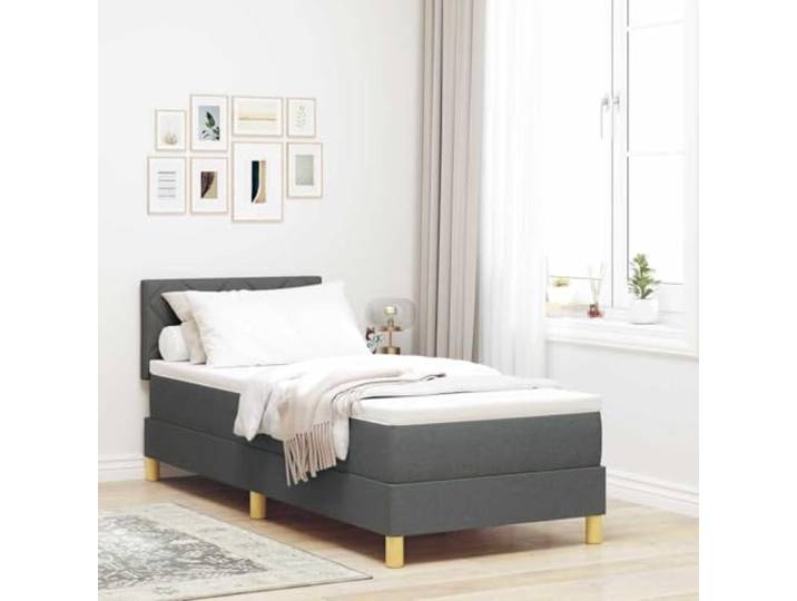 RJPLMFV Stoffbett 80 x 200 cm mit Kissen dunkelgrau Schaumstoffmatratze im Lieferumfang enthalten, Kopfteil verstellbar in 2 Höhen, Rahmen aus Holz und Metall