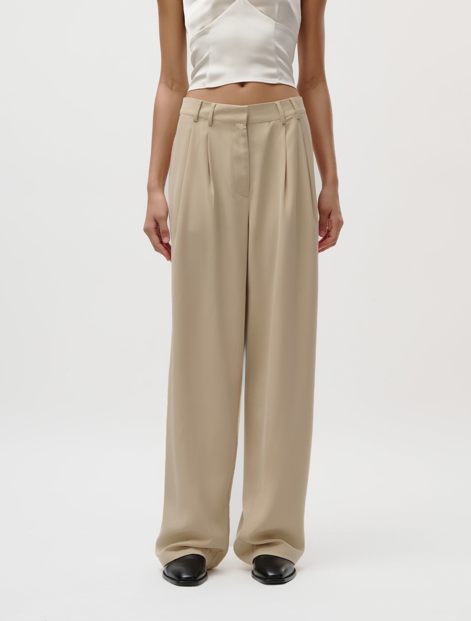 Bundfaltenhose LEGER "Kora, LeGer by Lena Gercke", Damen, Gr. 44, N-Gr, beige, Web, Obermaterial: 100% Polyester, regular fit lang, Hosen Bundfaltenhose, Regular fit beige 44, N-Gr