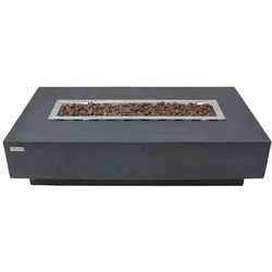 ELEMENTI Gas Feuertisch HAMPTON Feuerstelle aus Beton - für Garten, Balkon and Terrasse, wetterbeständig, Dunkelgrau 142x35x35cm