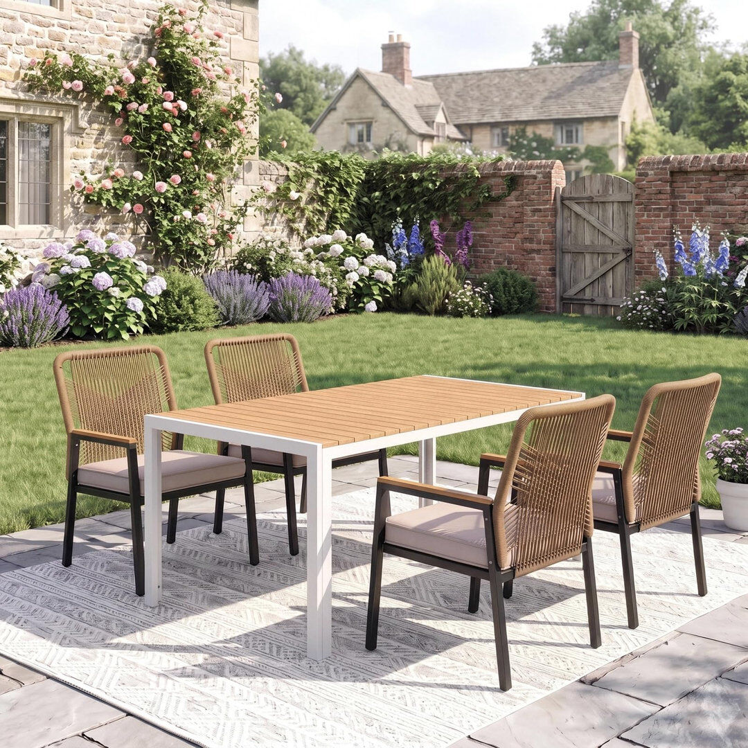 Highland Dunes 100 -Person Dining Set White+teak Table/Beige