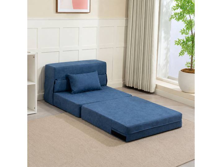 HOMCOM Canapé de Sol Convertible Matelas Mousse Bleu Foncé