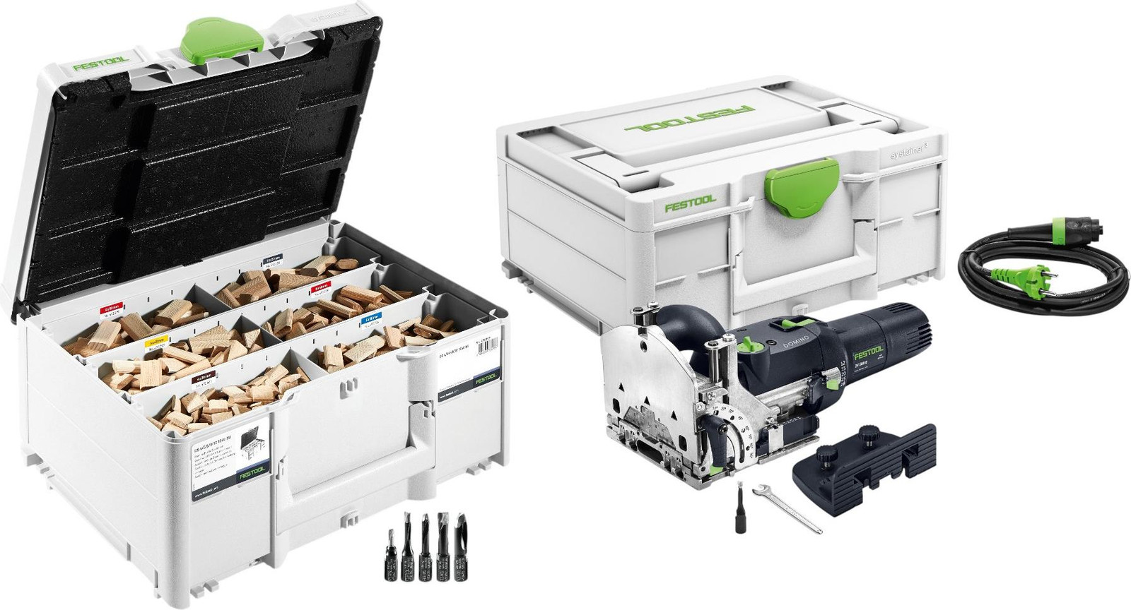 Festool DF 500 RQ-Plus Domino-frees 420 W met assortiment domino's en Systainer